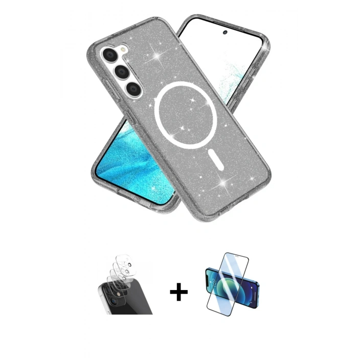 MARSİLYAN™- Galaxy S23 Kılıf Nova Asil Prime - Siyah 3D Antistatik Seramik Nano Ekran Koruyucu + Kamera Lens Koruma Cam - SF