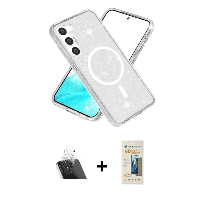 MARSİLYAN™- Galaxy S23 Kılıf Nova Asil Prime - Siyah 6D Mat Seramik Hayalet Nano Ekran Koruyucu + Kamera Lens Koruma Cam - SF