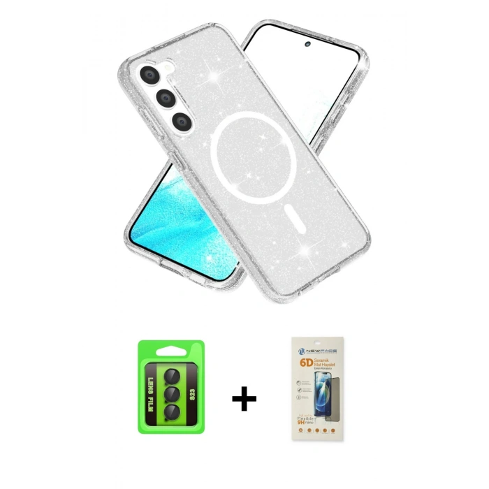 MARSİLYAN™- Galaxy S23 Kılıf Nova Asil Prime - Siyah 6D Mat Seramik Hayalet Nano Ekran Koruyucu + Raze Metal Kamera Lens - SH