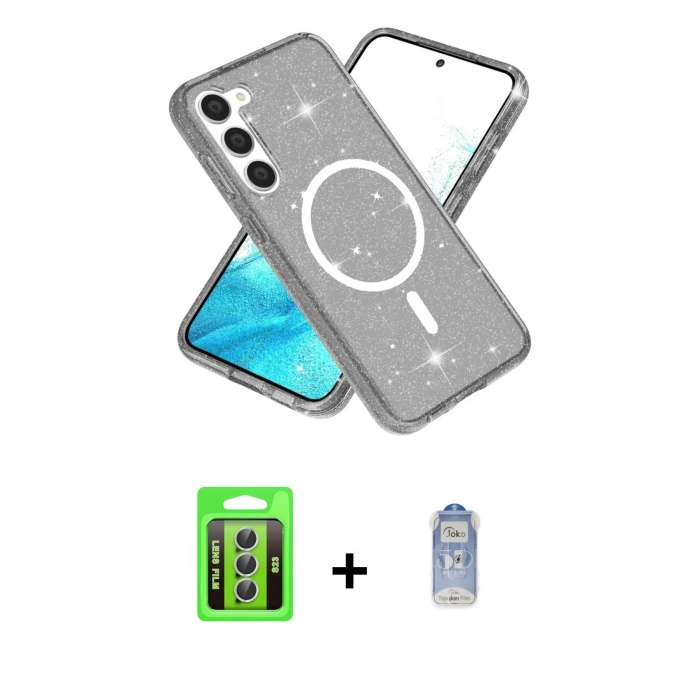 MARSİLYAN™- Galaxy S23 Kılıf Nova Asil Prime - Siyah Joko Magic 5D Cam + Raze Metal Kamera Lens - GS