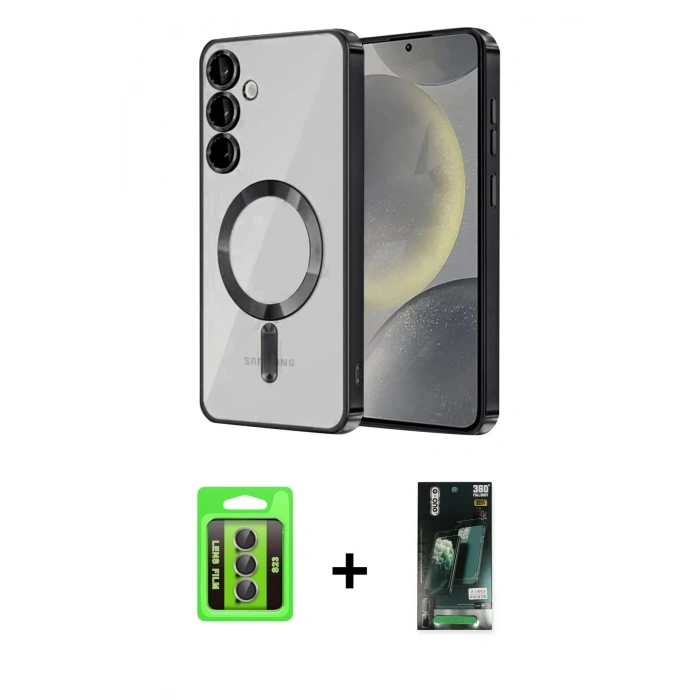 MARSİLYAN™- Galaxy S23 Kılıf Nova Işık Özel Seri - Şeffaf 360 Full Body Arka Koruyucu + Raze Metal Kamera Lens - GI