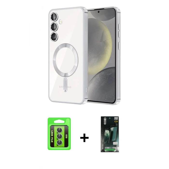 MARSİLYAN™- Galaxy S23 Kılıf Nova Işık Özel Seri - Şeffaf 360 Full Body Arka Koruyucu + Raze Metal Kamera Lens - YL