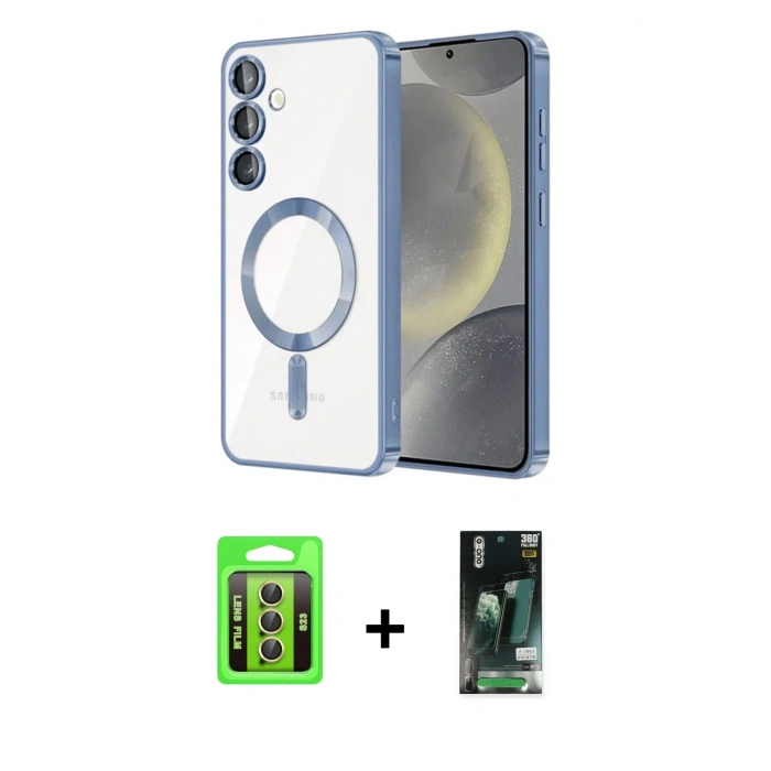 MARSİLYAN™- Galaxy S23 Kılıf Nova Işık Özel Seri - Şeffaf 360 Full Body Arka Koruyucu + Raze Metal Kamera Lens - SI