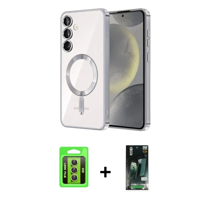MARSİLYAN™- Galaxy S23 Kılıf Nova Işık Özel Seri - Şeffaf 360 Full Body Arka Koruyucu + Raze Metal Kamera Lens - SI