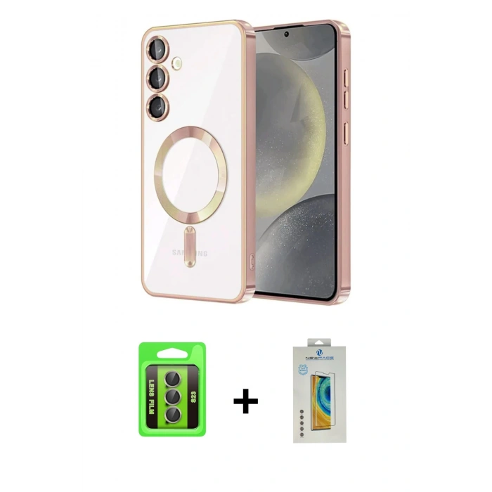 MARSİLYAN™- Galaxy S23 Kılıf Nova Işık Özel Seri - Şeffaf Polymer Nano Ekran Koruyucu + Raze Metal Kamera Lens - GI