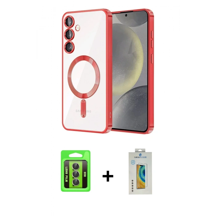 MARSİLYAN™- Galaxy S23 Kılıf Nova Işık Özel Seri - Şeffaf Polymer Nano Ekran Koruyucu + Raze Metal Kamera Lens - GI