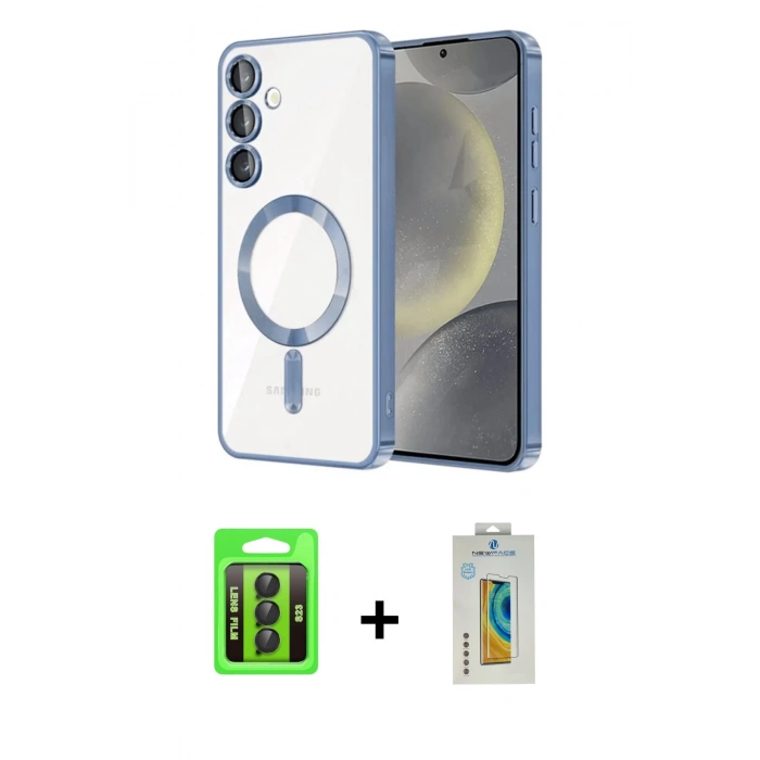 MARSİLYAN™- Galaxy S23 Kılıf Nova Işık Özel Seri - Şeffaf Polymer Nano Ekran Koruyucu + Raze Metal Kamera Lens - SH