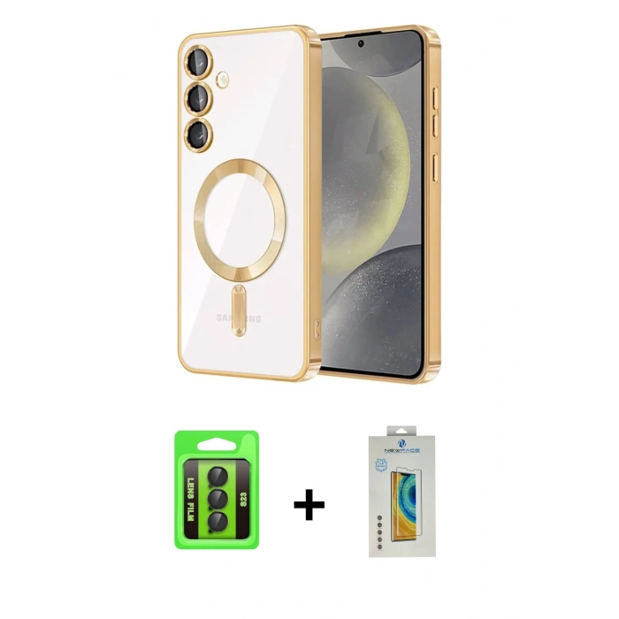 MARSİLYAN™- Galaxy S23 Kılıf Nova Işık Özel Seri - Şeffaf Polymer Nano Ekran Koruyucu + Raze Metal Kamera Lens - SH