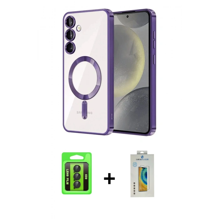 MARSİLYAN™- Galaxy S23 Kılıf Nova Işık Özel Seri - Şeffaf Polymer Nano Ekran Koruyucu + Raze Metal Kamera Lens - SH