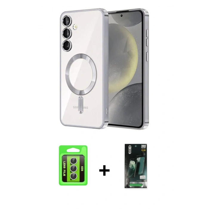MARSİLYAN™- Galaxy S23 Kılıf Nova Işık Özel Seri - Siyah 360 Mat Full Body Arka Koruyucu + Raze Metal Kamera Lens - GS