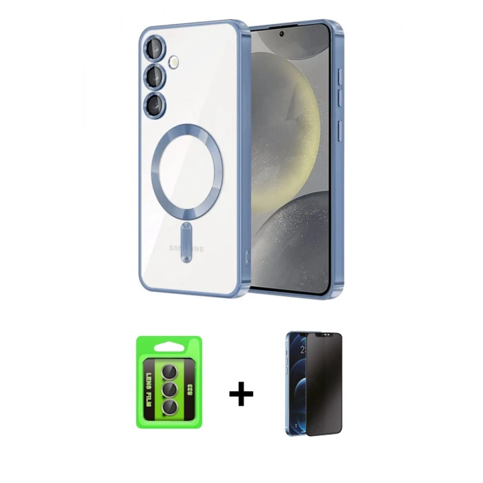 MARSİLYAN™- Galaxy S23 Kılıf Nova Işık Özel Seri - Siyah 3D Antistatik Hayalet Cam Ekran Koruyucu + Raze Metal Kamera Lens - GI