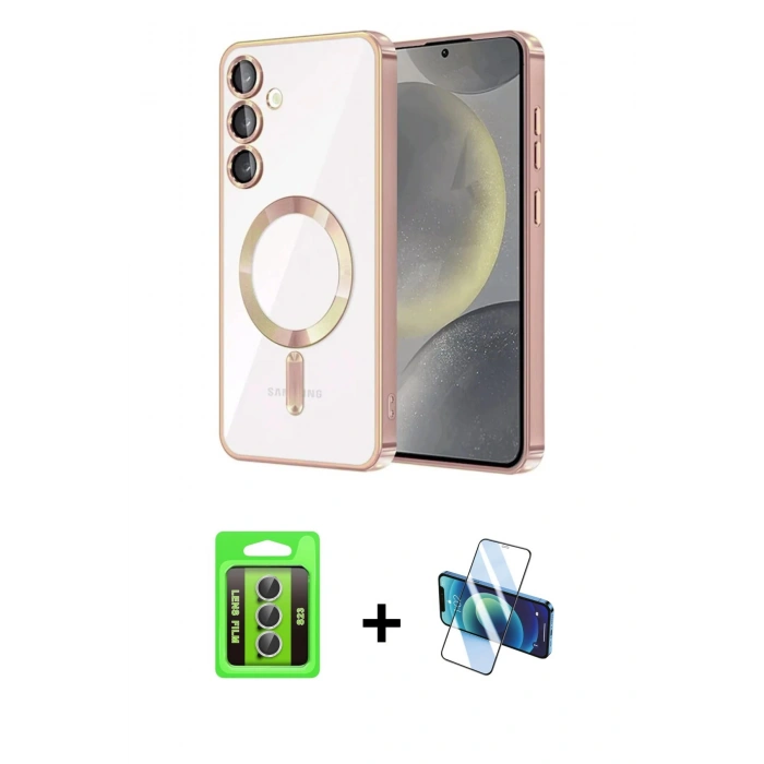 MARSİLYAN™- Galaxy S23 Kılıf Nova Işık Özel Seri - Siyah 3D Antistatik Seramik Nano Ekran Koruyucu + Raze Metal Kamera Lens - GS