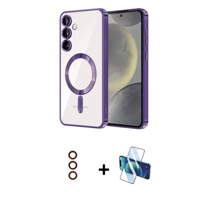 MARSİLYAN™- Galaxy S23 Kılıf Nova Işık Özel Seri - Siyah 3D Antistatik Seramik Nano Ekran Koruyucu + Metal Kamera Lens - KI