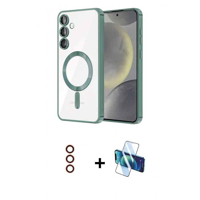 MARSİLYAN™- Galaxy S23 Kılıf Nova Işık Özel Seri - Siyah 3D Antistatik Seramik Nano Ekran Koruyucu + Metal Kamera Lens - KI