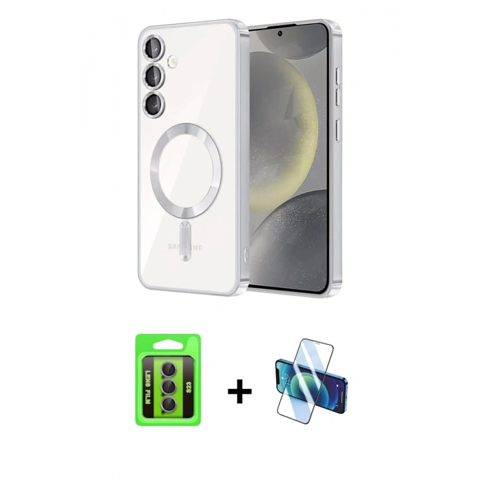MARSİLYAN™- Galaxy S23 Kılıf Nova Işık Özel Seri - Siyah 3D Antistatik Seramik Nano Ekran Koruyucu + Mor Raze Metal Kamera Lens
