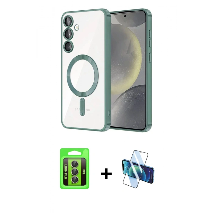 MARSİLYAN™- Galaxy S23 Kılıf Nova Işık Özel Seri - Siyah 3D Antistatik Seramik Nano Ekran Koruyucu + Raze Metal Kamera Lens - GI