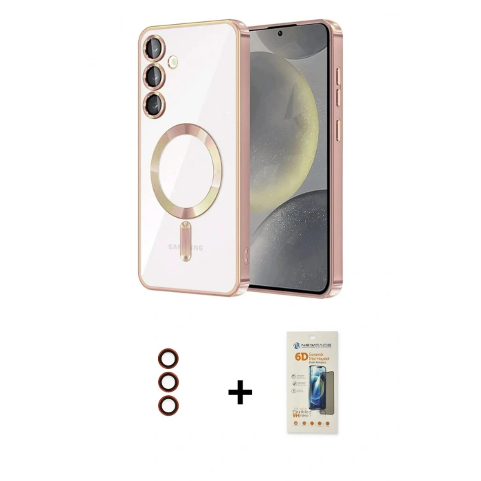 MARSİLYAN™- Galaxy S23 Kılıf Nova Işık Özel Seri - Siyah 6D Mat Seramik Hayalet Nano Ekran Koruyucu + Metal Kamera Lens - KI