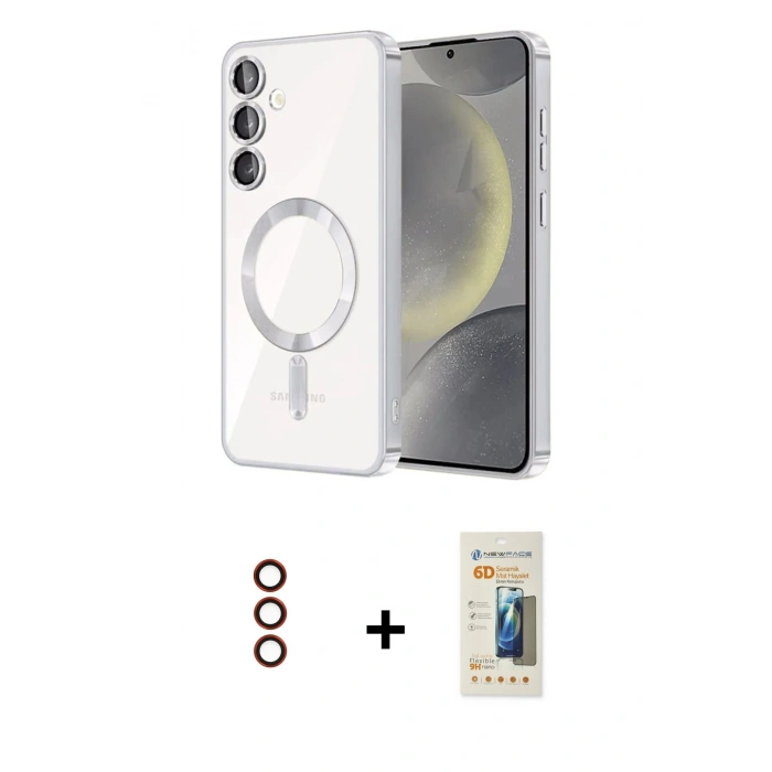 MARSİLYAN™- Galaxy S23 Kılıf Nova Işık Özel Seri - Siyah 6D Mat Seramik Hayalet Nano Ekran Koruyucu + Metal Kamera Lens - KI