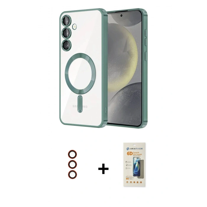 MARSİLYAN™- Galaxy S23 Kılıf Nova Işık Özel Seri - Siyah 6D Mat Seramik Hayalet Nano Ekran Koruyucu + Metal Kamera Lens - KI