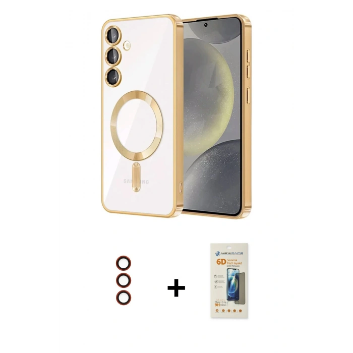 MARSİLYAN™- Galaxy S23 Kılıf Nova Işık Özel Seri - Siyah 6D Mat Seramik Hayalet Nano Ekran Koruyucu + Metal Kamera Lens - KI