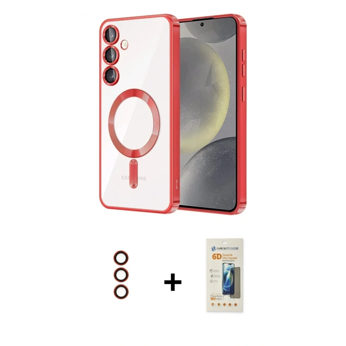 MARSİLYAN™- Galaxy S23 Kılıf Nova Işık Özel Seri - Siyah 6D Mat Seramik Hayalet Nano Ekran Koruyucu + Metal Kamera Lens - KI