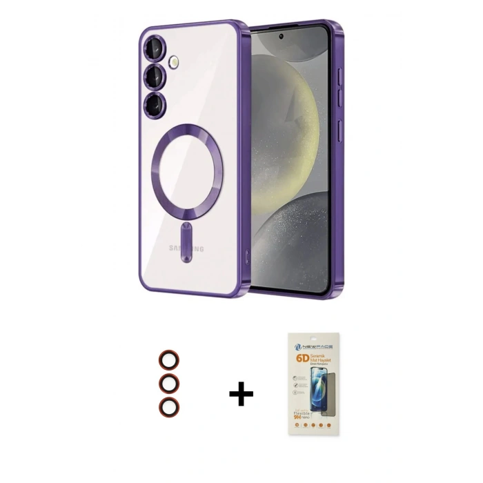 MARSİLYAN™- Galaxy S23 Kılıf Nova Işık Özel Seri - Siyah 6D Mat Seramik Hayalet Nano Ekran Koruyucu + Metal Kamera Lens - KI