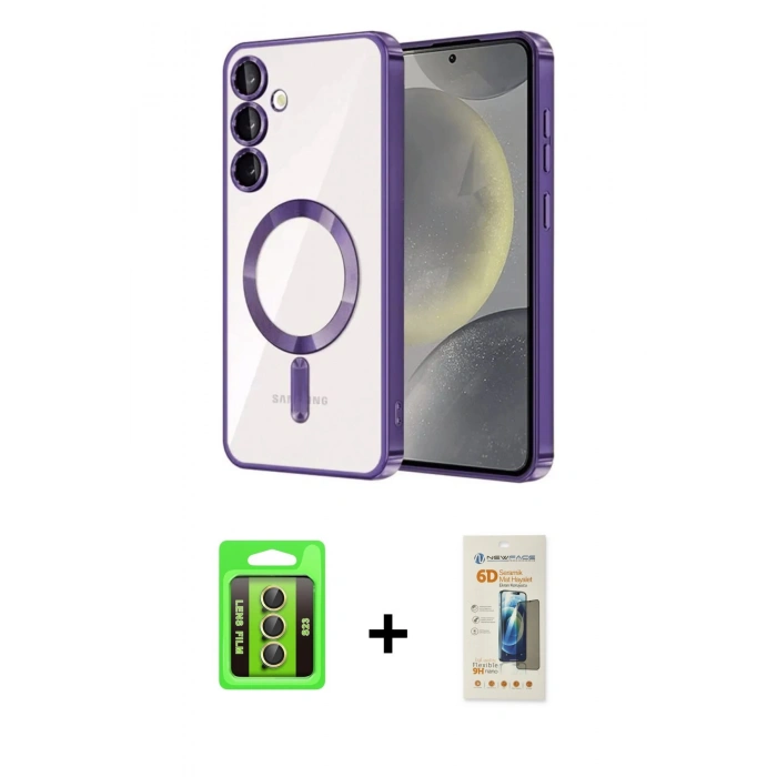 MARSİLYAN™- Galaxy S23 Kılıf Nova Işık Özel Seri - Siyah 6D Mat Seramik Hayalet Nano Ekran Koruyucu + Raze Metal Kamera Lens - SI