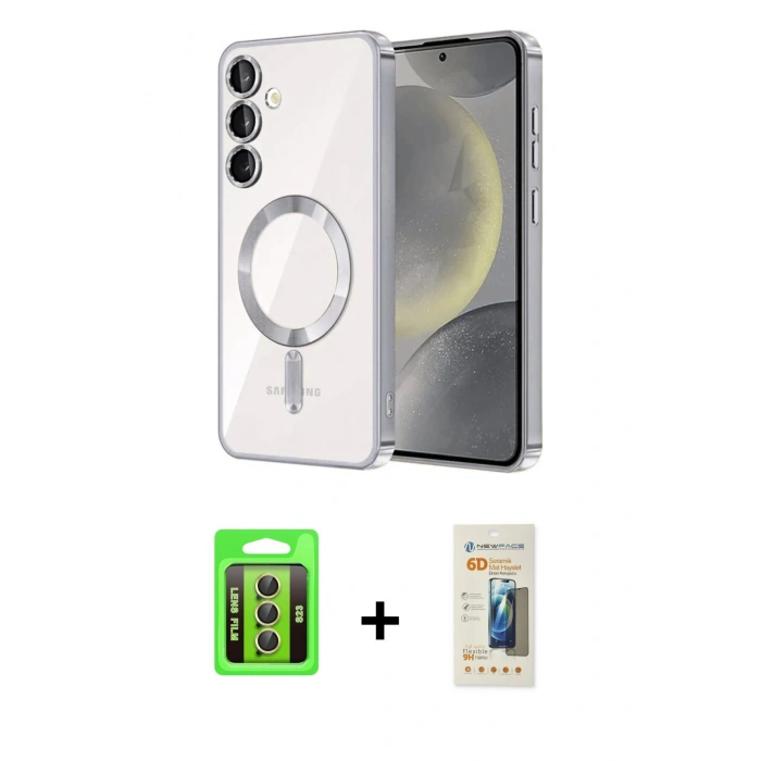 MARSİLYAN™- Galaxy S23 Kılıf Nova Işık Özel Seri - Siyah 6D Mat Seramik Hayalet Nano Ekran Koruyucu + Raze Metal Kamera Lens - SI