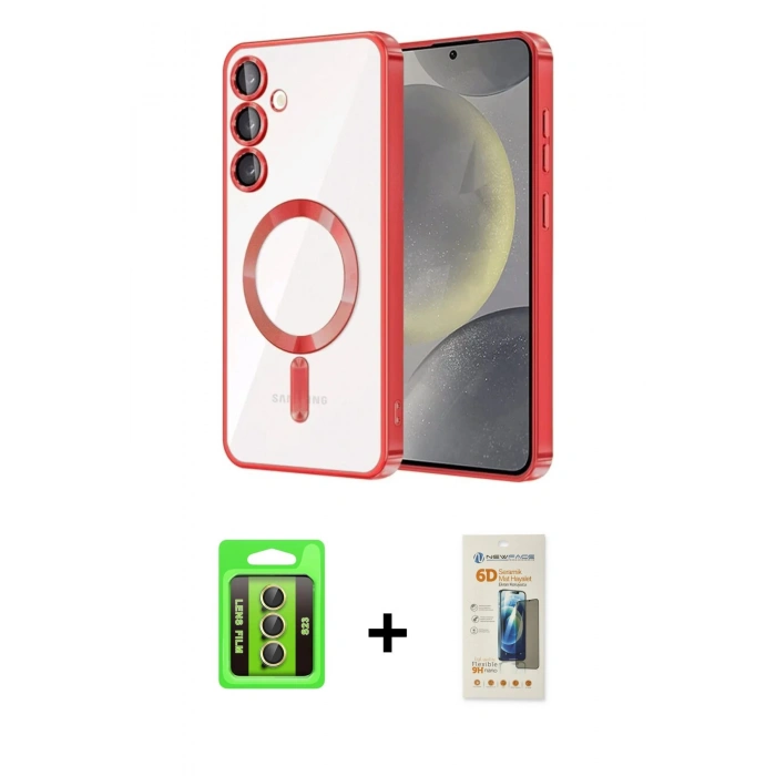 MARSİLYAN™- Galaxy S23 Kılıf Nova Işık Özel Seri - Siyah 6D Mat Seramik Hayalet Nano Ekran Koruyucu + Raze Metal Kamera Lens - SI
