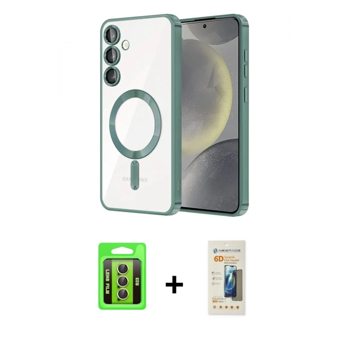 MARSİLYAN™- Galaxy S23 Kılıf Nova Işık Özel Seri - Siyah 6D Mat Seramik Hayalet Nano Ekran Koruyucu + Raze Metal Kamera Lens - SI
