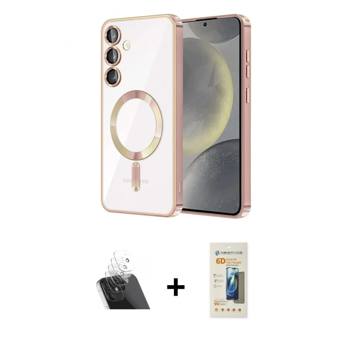 MARSİLYAN™- Galaxy S23 Kılıf Nova Işık Özel Seri - Siyah 6D Mat Seramik Hayalet Nano Ekran Koruyucu + Kamera Lens Koruma Cam - SF