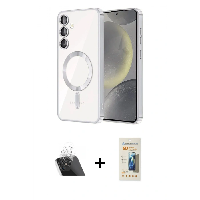 MARSİLYAN™- Galaxy S23 Kılıf Nova Işık Özel Seri - Siyah 6D Mat Seramik Hayalet Nano Ekran Koruyucu + Kamera Lens Koruma Cam - SF