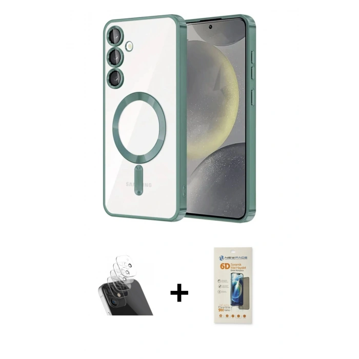 MARSİLYAN™- Galaxy S23 Kılıf Nova Işık Özel Seri - Siyah 6D Mat Seramik Hayalet Nano Ekran Koruyucu + Kamera Lens Koruma Cam - SF