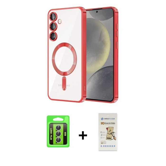 MARSİLYAN™- Galaxy S23 Kılıf Nova Işık Özel Seri - Siyah Mat Seramik Nano Ekran Koruyucu + Raze Metal Kamera Lens - GS