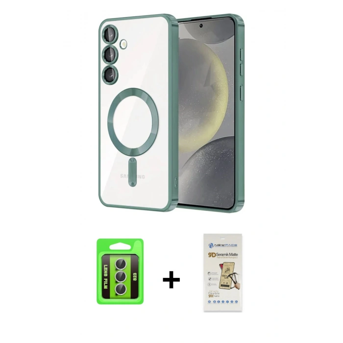 MARSİLYAN™- Galaxy S23 Kılıf Nova Işık Özel Seri - Siyah Mat Seramik Nano Ekran Koruyucu + Raze Metal Kamera Lens - GS