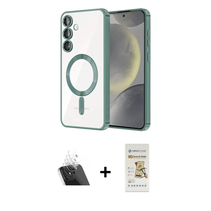 MARSİLYAN™- Galaxy S23 Kılıf Nova Işık Özel Seri - Siyah Mat Seramik Nano Ekran Koruyucu + Şeffaf Kamera Lens Koruma Cam
