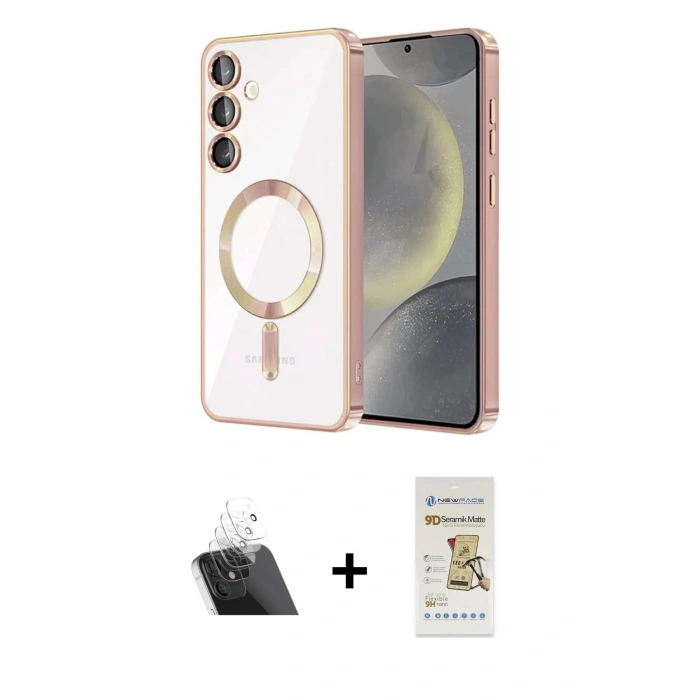 MARSİLYAN™- Galaxy S23 Kılıf Nova Işık Özel Seri - Siyah Mat Seramik Nano Ekran Koruyucu + Şeffaf Kamera Lens Koruma Cam