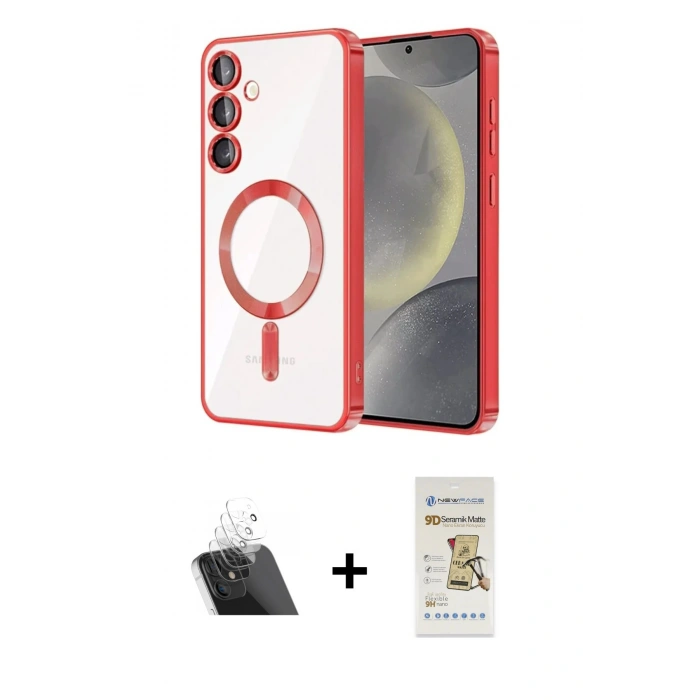 MARSİLYAN™- Galaxy S23 Kılıf Nova Işık Özel Seri - Siyah Mat Seramik Nano Ekran Koruyucu + Şeffaf Kamera Lens Koruma Cam