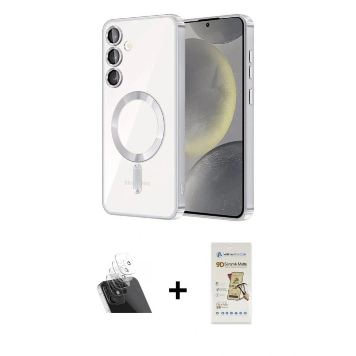 MARSİLYAN™- Galaxy S23 Kılıf Nova Işık Özel Seri - Siyah Mat Seramik Nano Ekran Koruyucu + Şeffaf Kamera Lens Koruma Cam