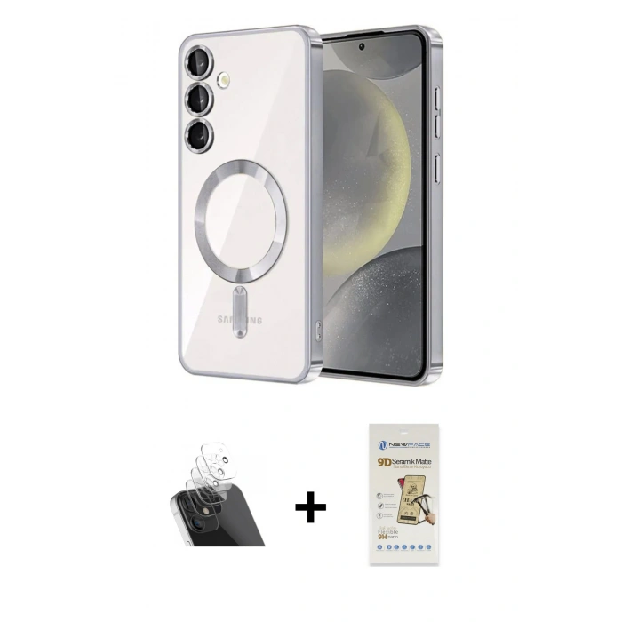 MARSİLYAN™- Galaxy S23 Kılıf Nova Işık Özel Seri - Siyah Mat Seramik Nano Ekran Koruyucu + Şeffaf Kamera Lens Koruma Cam