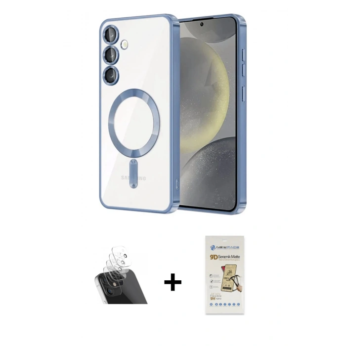 MARSİLYAN™- Galaxy S23 Kılıf Nova Işık Özel Seri - Siyah Mat Seramik Nano Ekran Koruyucu + Şeffaf Kamera Lens Koruma Cam