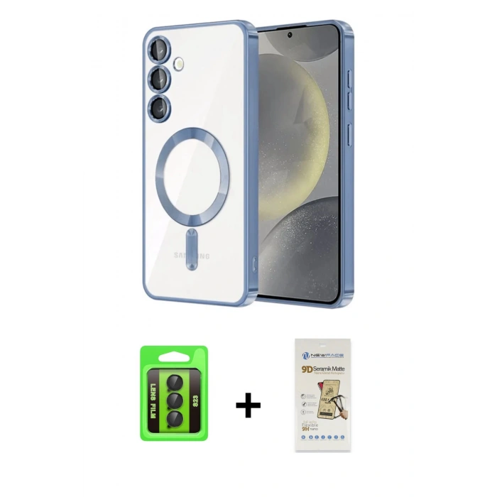 MARSİLYAN™- Galaxy S23 Kılıf Nova Işık Özel Seri - Siyah Mat Seramik Nano Ekran Koruyucu + Siyah Raze Metal Kamera Lens