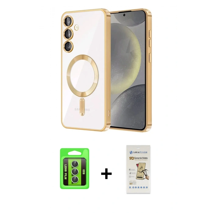 MARSİLYAN™- Galaxy S23 Kılıf Nova Işık Özel Seri - Siyah Mat Seramik Nano Ekran Koruyucu + Yeşil Raze Metal Kamera Lens