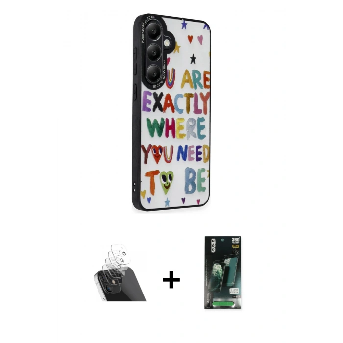 MARSİLYAN™- Galaxy S23 Kılıf Odak Klasik Serisi - Siyah 360 Mat Full Body Arka Koruyucu + Kamera Lens Koruma Cam - SF