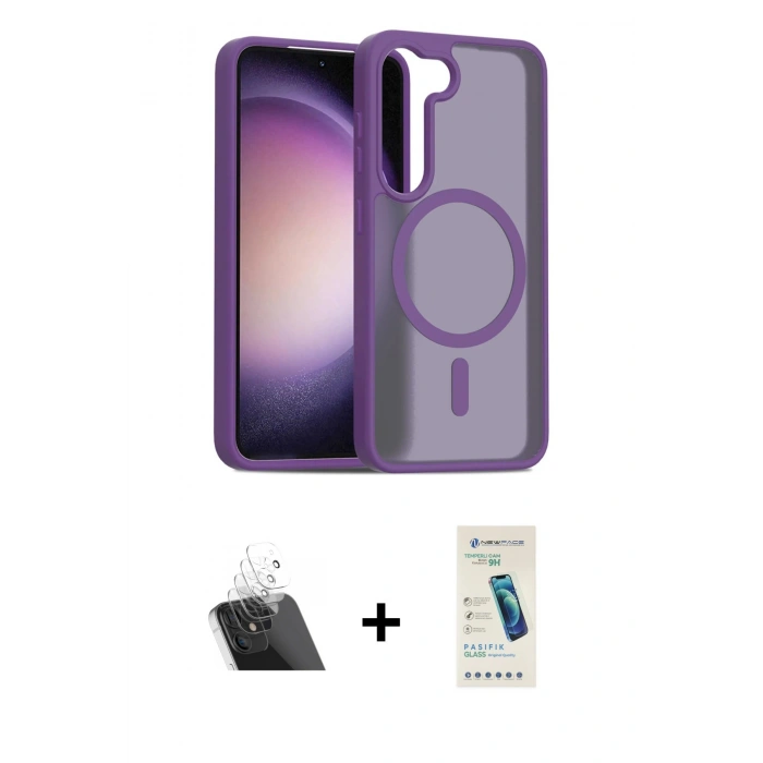 MARSİLYAN™- Galaxy S23 Kılıf Siluet Minimal Prime - Şeffaf Pasifik Cam Ekran Koruyucu + Kamera Lens Koruma Cam - SF