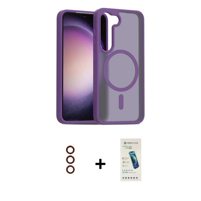 MARSİLYAN™- Galaxy S23 Kılıf Siluet Minimal Prime - Şeffaf Pasifik Cam Ekran Koruyucu + Metal Kamera Lens - KI