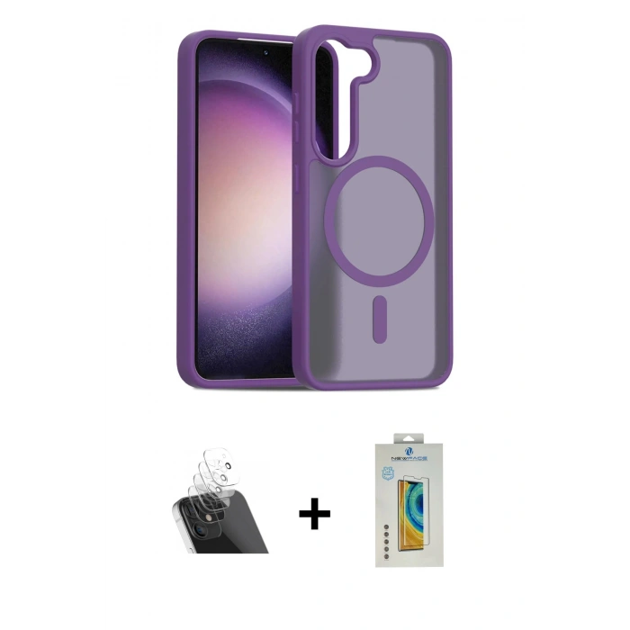 MARSİLYAN™- Galaxy S23 Kılıf Siluet Minimal Prime - Şeffaf Polymer Nano Ekran Koruyucu + Kamera Lens Koruma Cam - SF