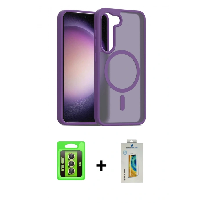 MARSİLYAN™- Galaxy S23 Kılıf Siluet Minimal Prime - Şeffaf Polymer Nano Ekran Koruyucu + Raze Metal Kamera Lens - SI