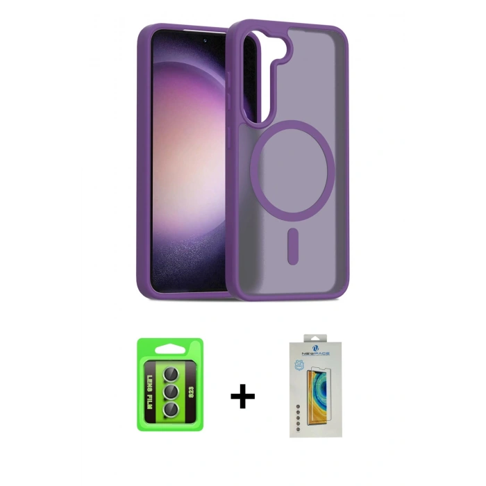 MARSİLYAN™- Galaxy S23 Kılıf Siluet Minimal Prime - Şeffaf Polymer Nano Ekran Koruyucu + Raze Metal Kamera Lens - YL