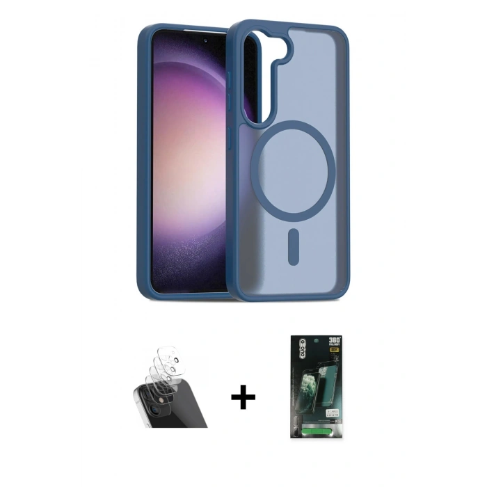 MARSİLYAN™- Galaxy S23 Kılıf Siluet Minimal Prime - Siyah 360 Mat Full Body Arka Koruyucu + Kamera Lens Koruma Cam - SF